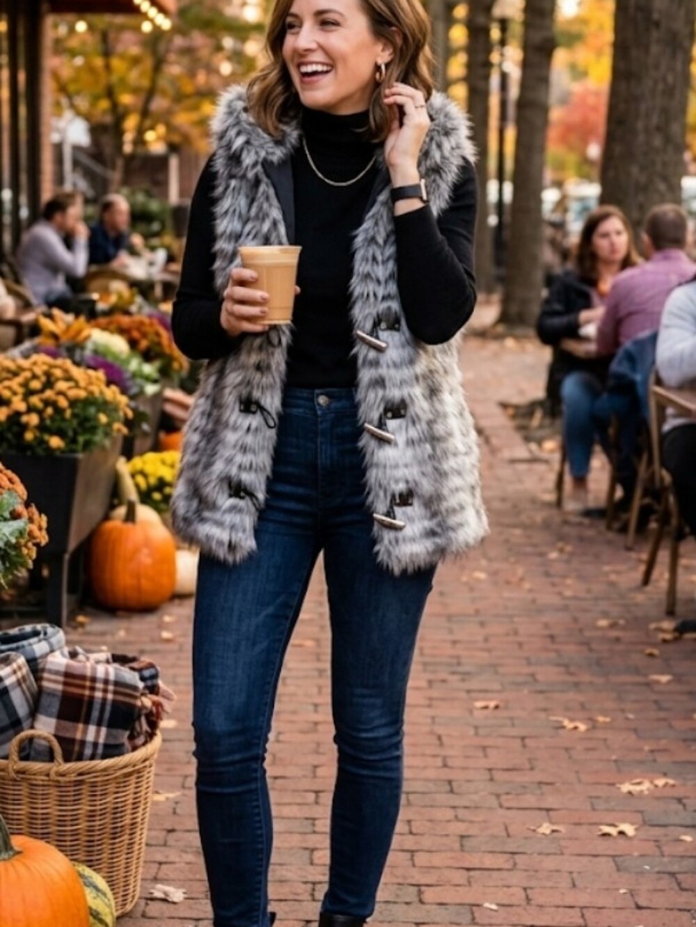 MICHAEL Michael Kors Faux Fur Hooded Toggle Vest – Size Large – Gray / Ombré